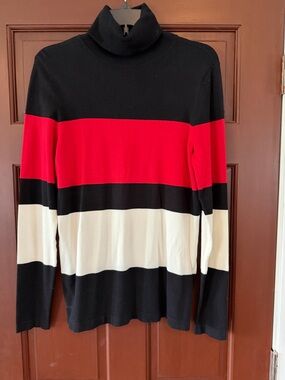 INC International Concepts Men’s Black, Red & Cream Striped Turtleneck Sweater